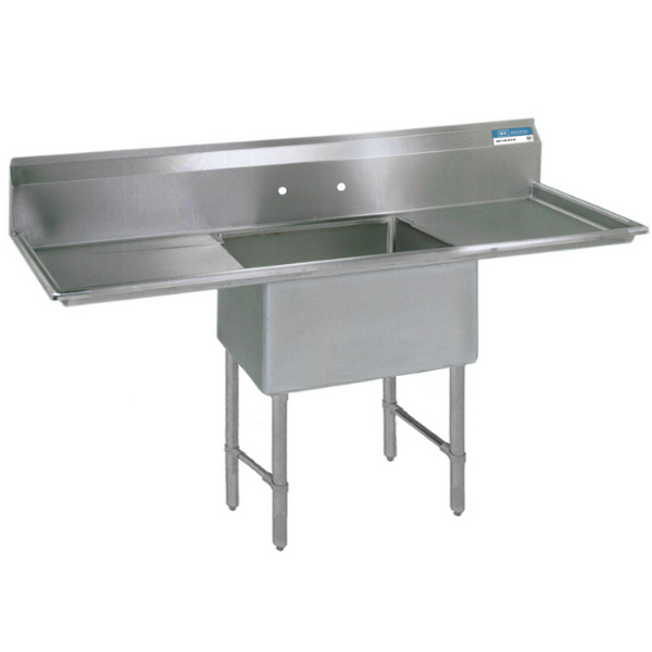 BK Resources 1 Compartment Sink 18 X 18 X 12D 2-18" DB With Stainless Steel Legs & Bracing