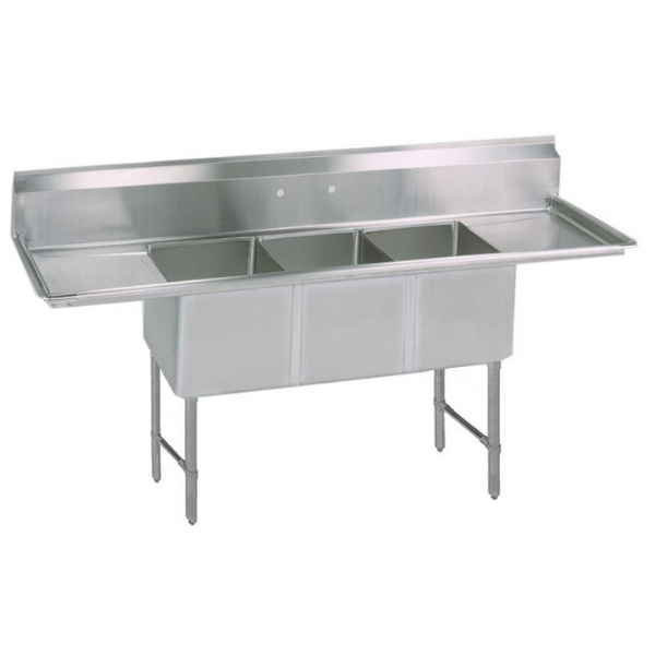 BK Resources 16 GA 3 Compartment Sink 16 X 20 X 14D 2-24" Dual Drainboards