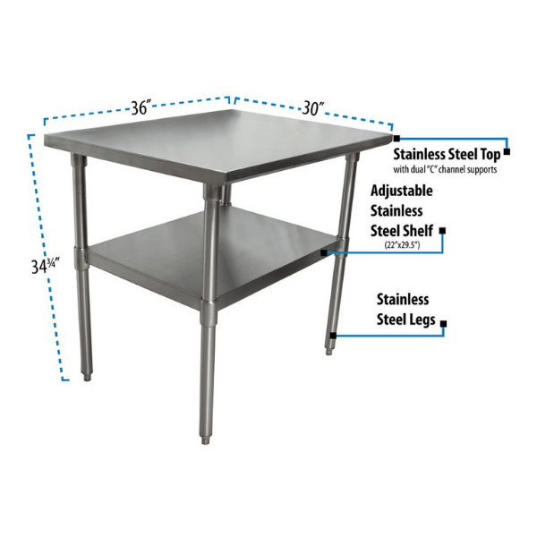 BK Resources (SVT-3630) 36" X 30" T-430 18 GA Stainless Steel Table Top and Base