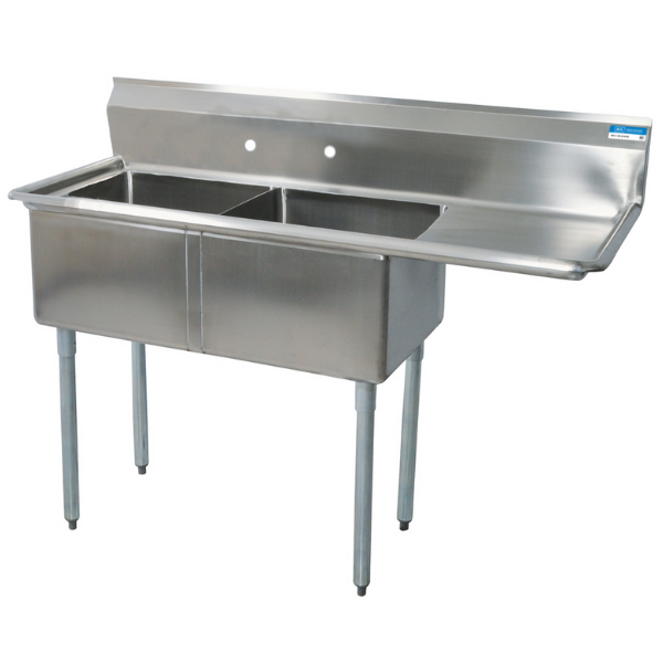 BK Resources 2 Compartment Sink 24 X 24 X 14D 24" Right Drainboard