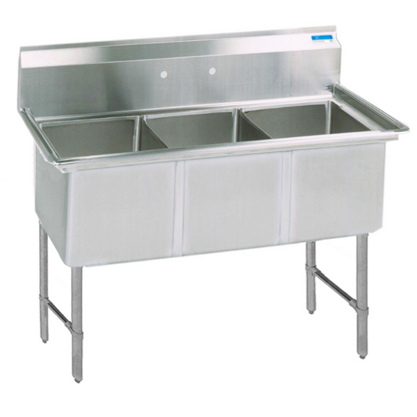 BK Resources 16 GA 3 Compartment Sink 16 X 20 X 14D Bowls, No Drainboards