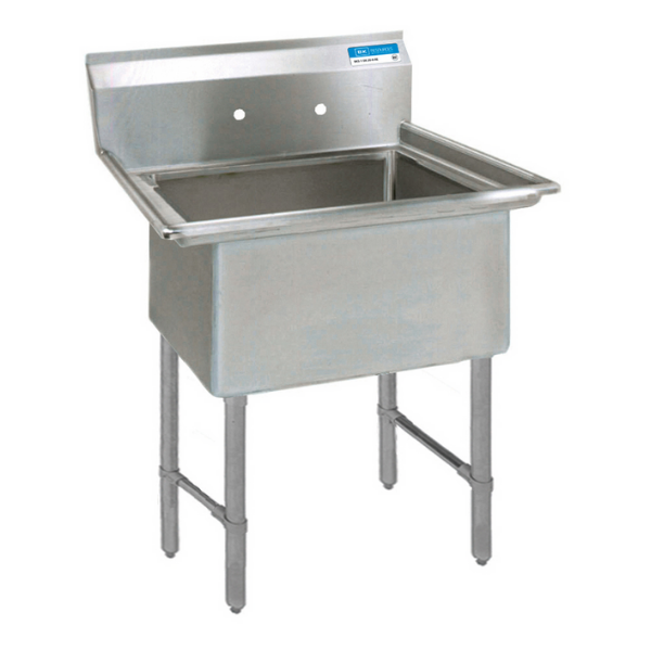BK Resources 1 Compartment Sink 18 X 18 X 12D NO DB With Stainless Steel Legs & Bracing