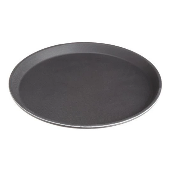 Stanton Trading Non Skid Rubber Lined 11-Inch Fiberglass Round Serving Tray, Black