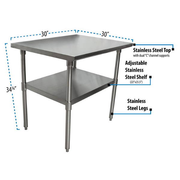 BK Resources (SVT-3030) 30" X 30" T-430 18 GA Stainless Steel Table Top and Base