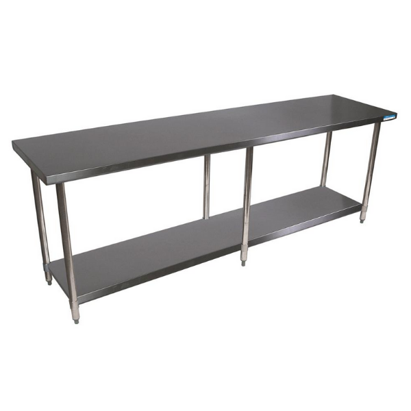 BK Resources (QTT-9636) 14 GA. 96 X 36 Table Stainless Steel Top 18 GA Galvanized Shelf