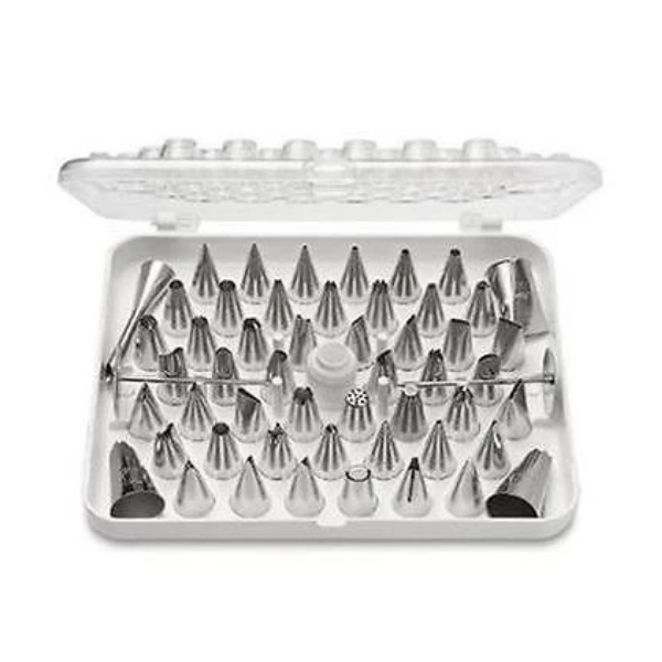 Ateco 55-Piece Stainless Steel Decorating Tube Set with Hinged Storage Box 783
