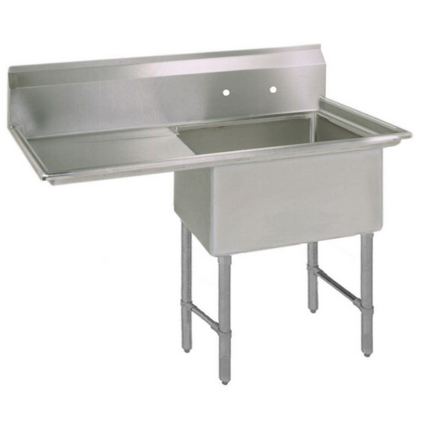 BK Resources 1 Compartment Sink 18X24X14D LEFT DB With Stainless Steel Legs & Bracing