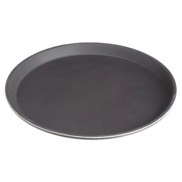 Stanton Trading Non Skid Rubber Lined 11-Inch Plastic Round Economy Serving Tray, Black
