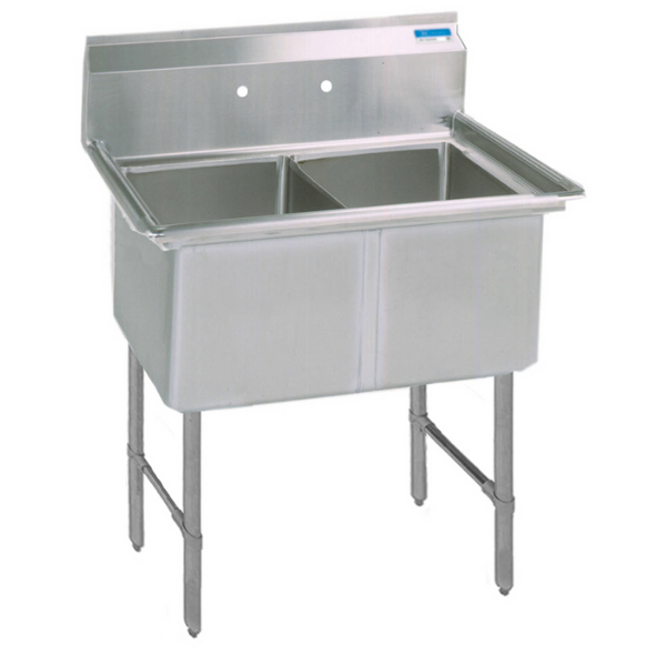 BK Resources 2 Compartment Sink 24 X 24 X14D No Drainboards With Stainless Steel Legs & Bracing
