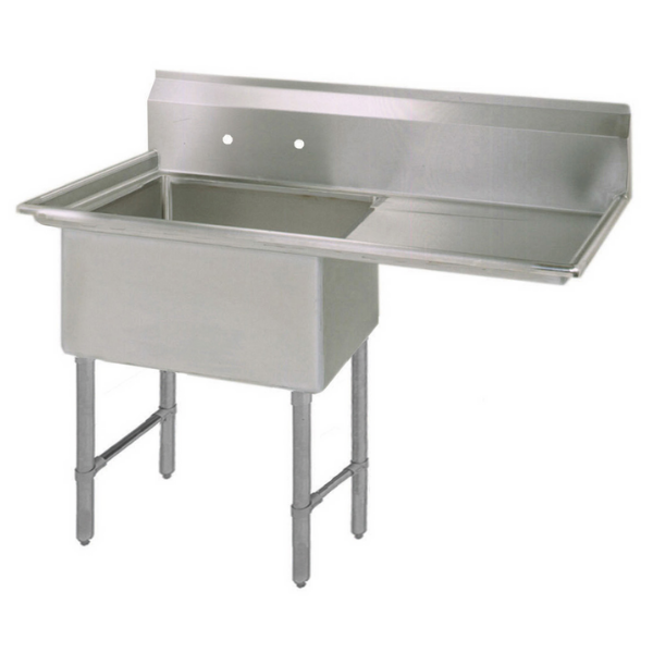 BK Resources 1 Compartment Sink 18 X 24 X 14D RIGHT DB With Stainless Steel Legs & Bracing