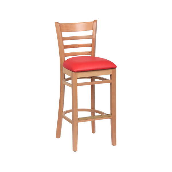 Royal Industries (ROY 8002 N RED) Wood Bar Stool, Natural Finish, Upholstered Seat