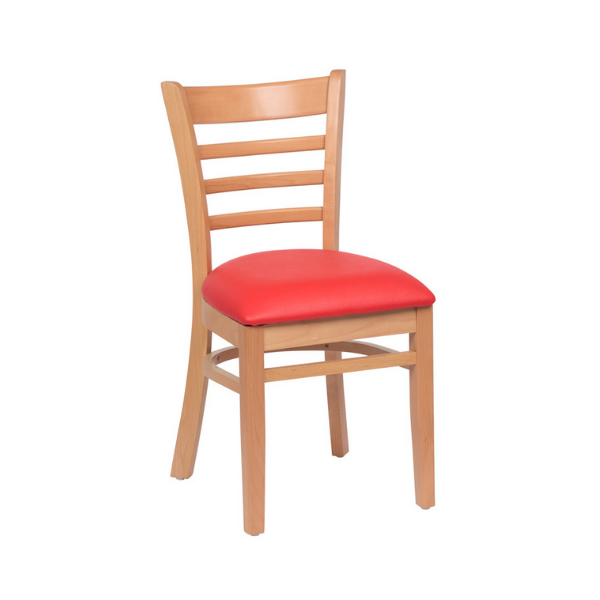 Royal Industries (ROY 8001 N RED) Ladder Back Chair, Natural Finish, Upholstered Seat