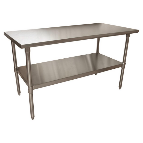 BK Resources (QTT-6036) 14 GA. 60 X 36 Table Stainless Steel Top 18 GA Galvanized Shelf