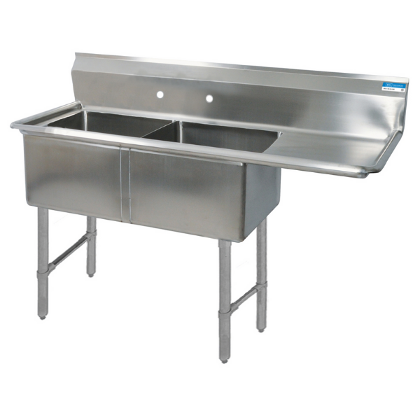 BK Resources 16 GA 2 Compartment Sink 16 X 20 X 14D Bowls, Right Drainboard