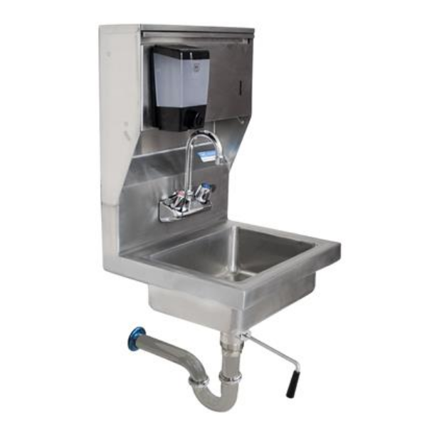 BK Resources (BKHS-W-1410-4DTD-LA) SM Hand Sink 2 Hole With Towel Dispenser Faucet Lever