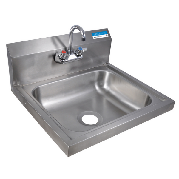 BK Resources (BKHS-W-1620-P-G) SM Hand Sink 2 Hole 20W X 16D Bowl With Faucet