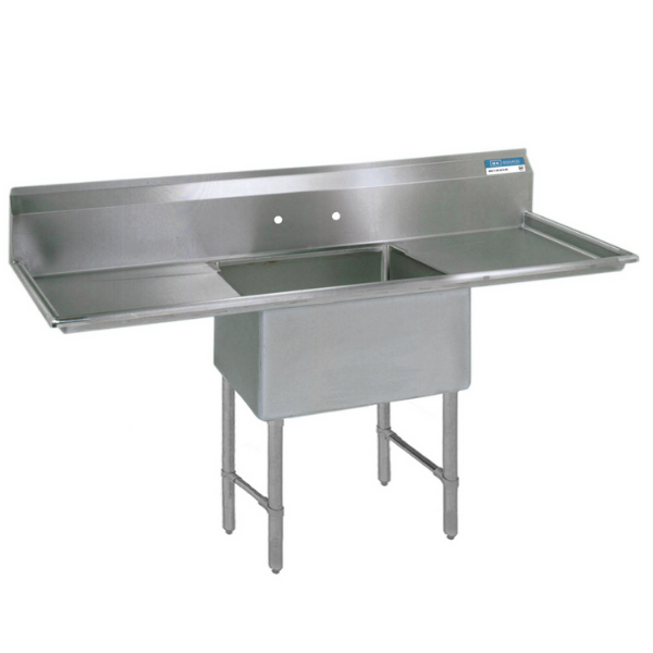 BK Resources 1 Compartment Sink 24 X 24 X 14D 2-24" DB With Stainless Steel Legs & Bracing
