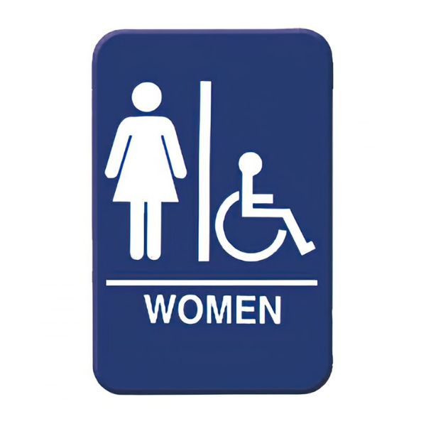 Royal Industries (ROY 695630 A) WOMEN - White Image Of A Women and Wheelchair On A Blue Background, 6" x 9" Sign