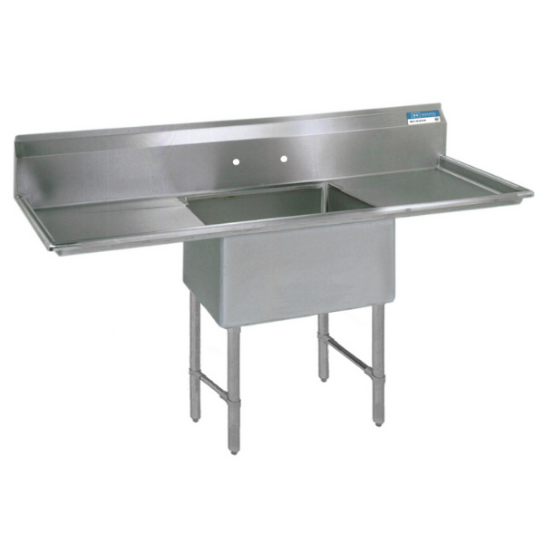 BK Resources 1 Compartment Sink 18 X 24 X 14D 2- 24" DB With Stainless Steel Legs & Bracing