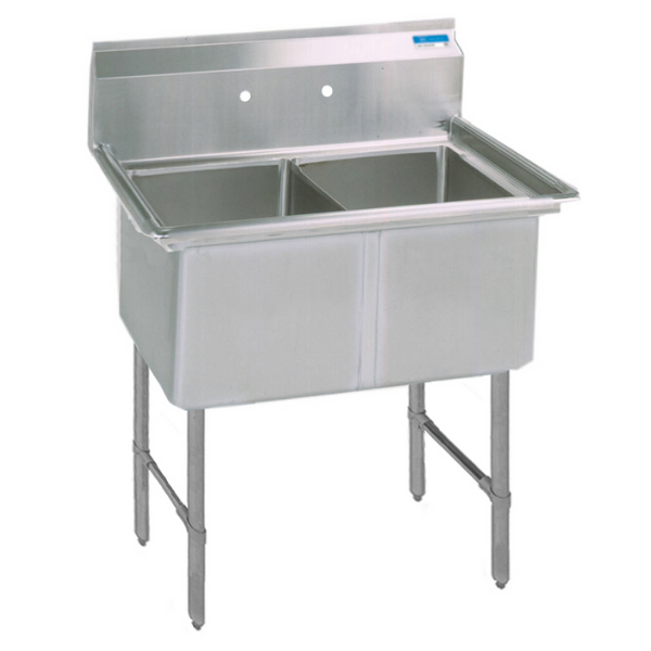 BK Resources 16 GA 2 Compartment Sink 16 X 20 X 14D Bowls, No Drainboards