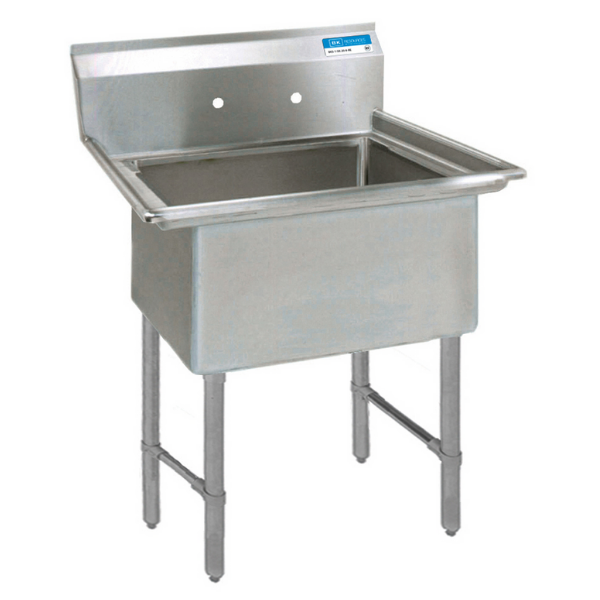 BK Resources 1 Compartment Sink 20 X 20 X 12D NO DB With Stainless Steel Legs & Bracing