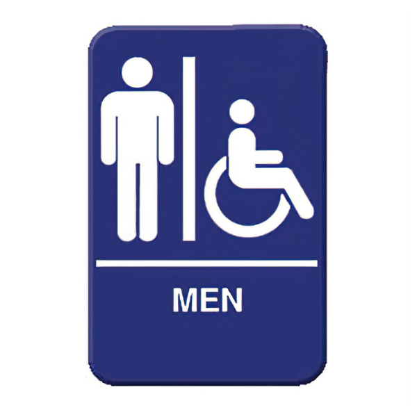 Royal Industries (ROY 695631 A) MEN - White Image Of A Man and Wheelchair On A Blue Background, 6" x 9" Sign