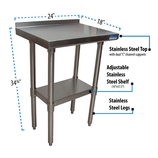 BK Resources (VTTR-1824) 18" X 24" T-430 18 GA Table Stainless Steel Top 1.5" Riser