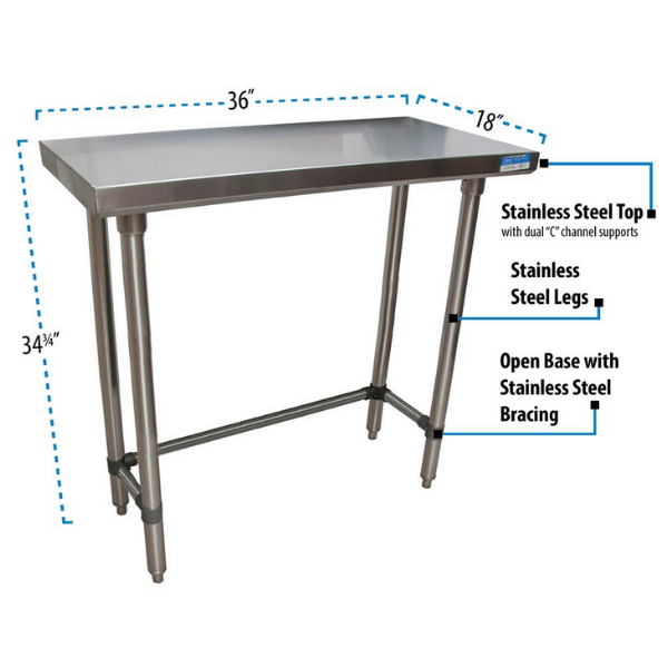 BK Resources (VTTOB-1836) 18" X 36" T-430 18 GA Stainless Steel Table Top Open Base