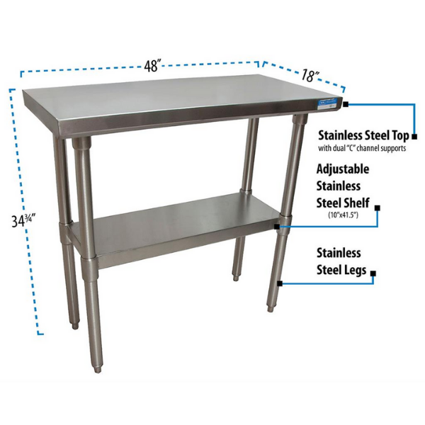 BK Resources (SVT-1848) 18" X 48" T-430 18 GA Stainless Steel Table Top and Base