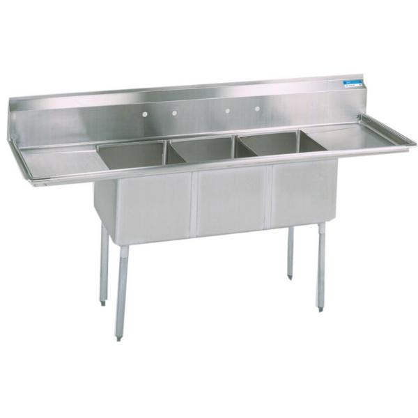 BK Resources Economy 3 Compartment Sink 24 X 24 X 14D With 2-24" Dual Drainboards