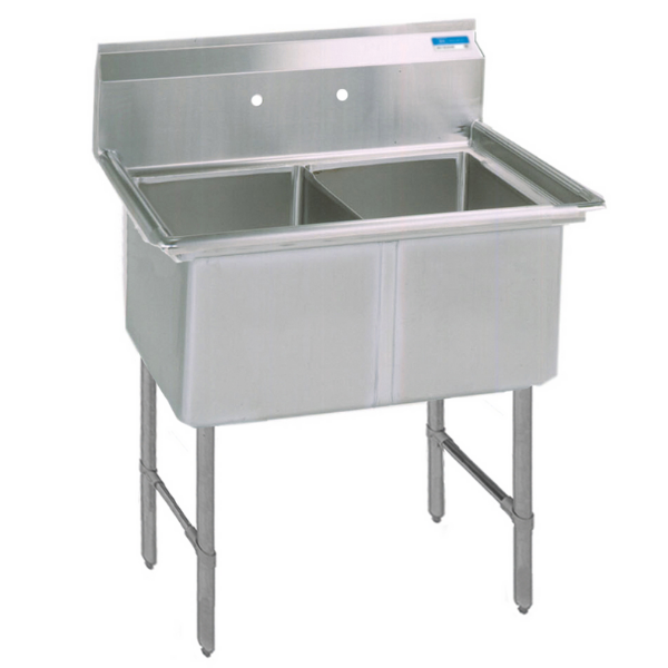 BK Resources 16 GA 2 Compartment Sink 18 X 18 X 14D Bowls, No Drainboards