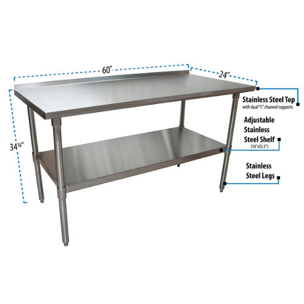 BK Resources (SVTR-6024) 60" X 24" T-430 18 GA Table Stainless Steel Top with 1.5" Riser