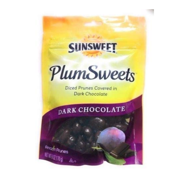 Sunsweet, Plums Sweets, Dark Chocolate Covered Prunes, 6oz Bag (Pack of 3)