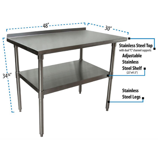 BK Resources (SVTR-4830) 48" X 30" T-430 18 GA Table Stainless Steel Top with 1.5" Riser