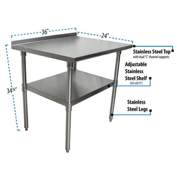 BK Resources (SVTR-3624) 36" X 24" T-430 18 GA Table Stainless Steel Top with 1.5" Riser