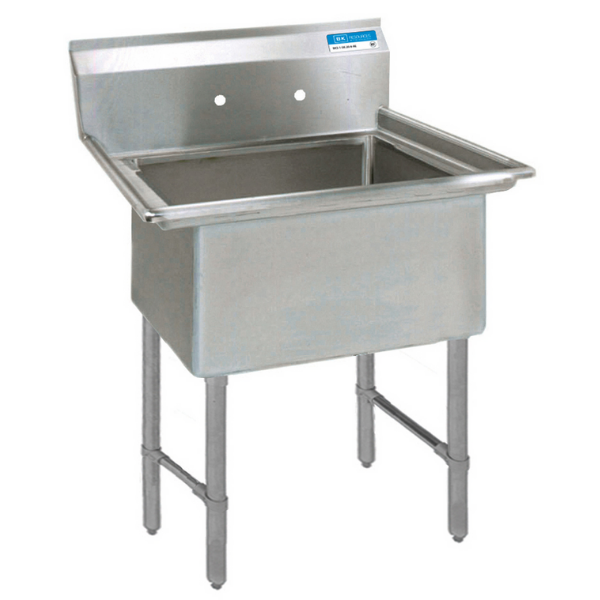 BK Resources 1 Compartment Sink 24 X 24 X 14D NO DB With Stainless Steel Legs & Bracing