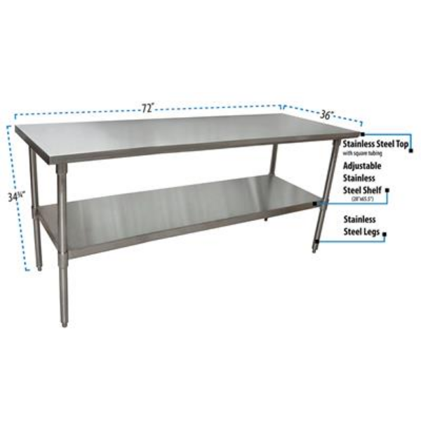 BK Resources (QVT-7236) 14 GA. T-304 72 X 36 Table Stainless Steel Base