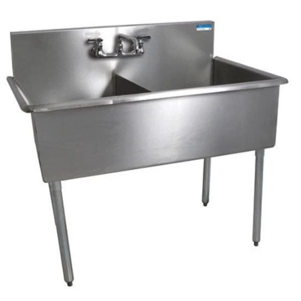 BK-Resources 2 Compartment Stainless Steel Sink 18" x 18" Compartments