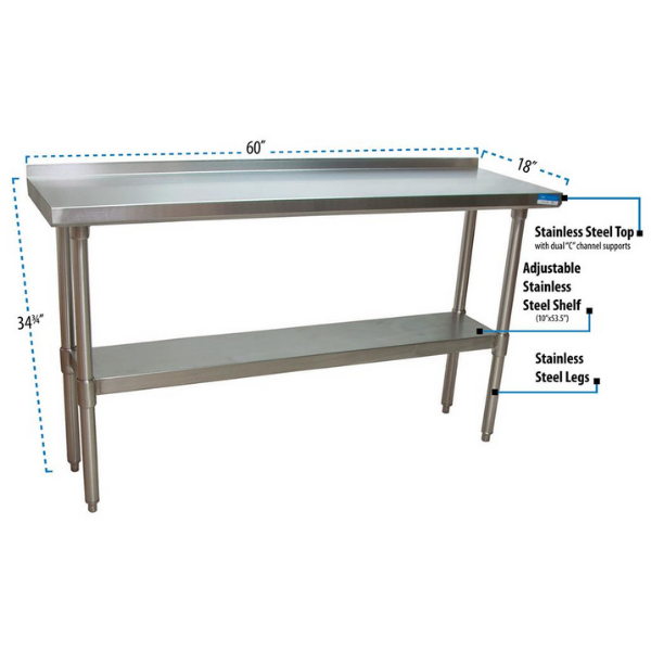 BK Resources (SVTR-1860) 18" X 60" T-430 18 GA Table Stainless Steel Top with 1.5" Riser