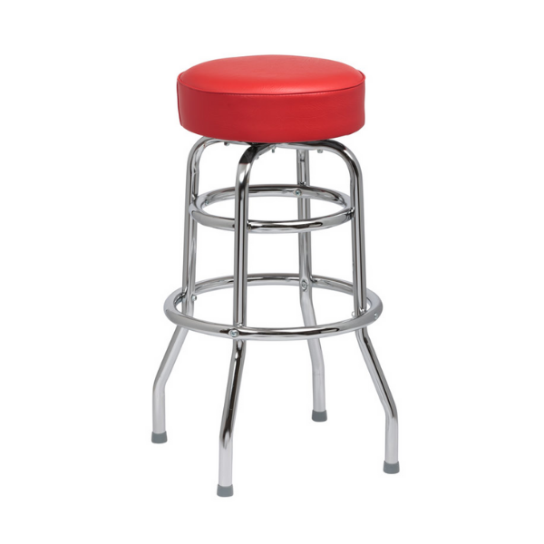 Royal Industries (ROY 7712 R) Red Standard Seat Bar Stool, Double Ring Chrome Frame, 4 KD