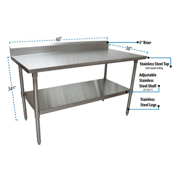 BK Resources (QVTR5-6030) 14 GA. T-304 5" Riser 60 X 30 Table Stainless Steel Base