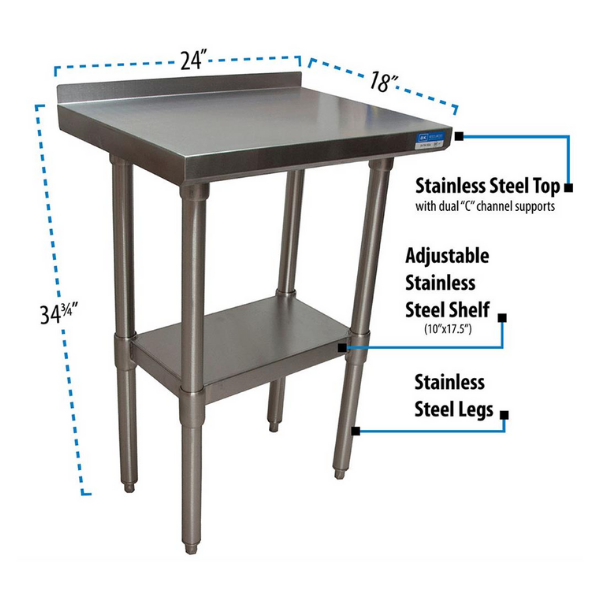 BK Resources (SVTR-1824) 18" X 24" T-430 18 GA Table Stainless Steel Top with 1.5" Riser