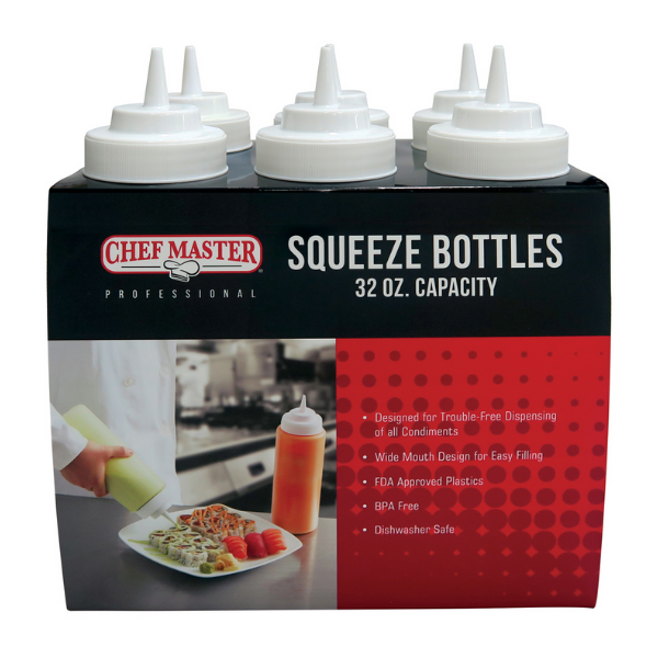 Chef Master (90210) 32 oz. Squeeze Bottles - 6/Pack