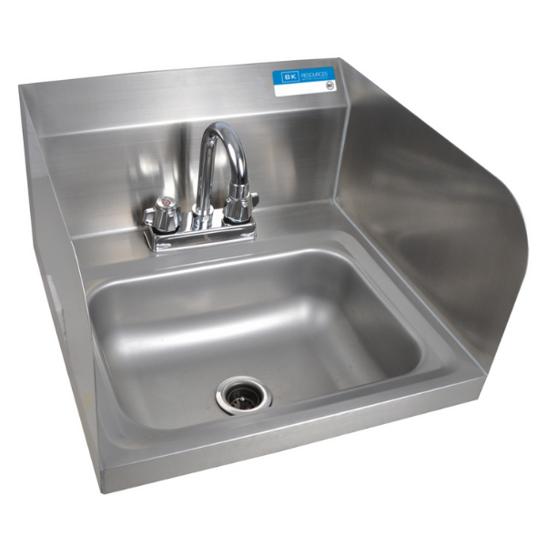 BK Resources (BKHS-D-1410-SS-P-G) DM Hand Sink 2 Holes With Side Splashes With Faucet