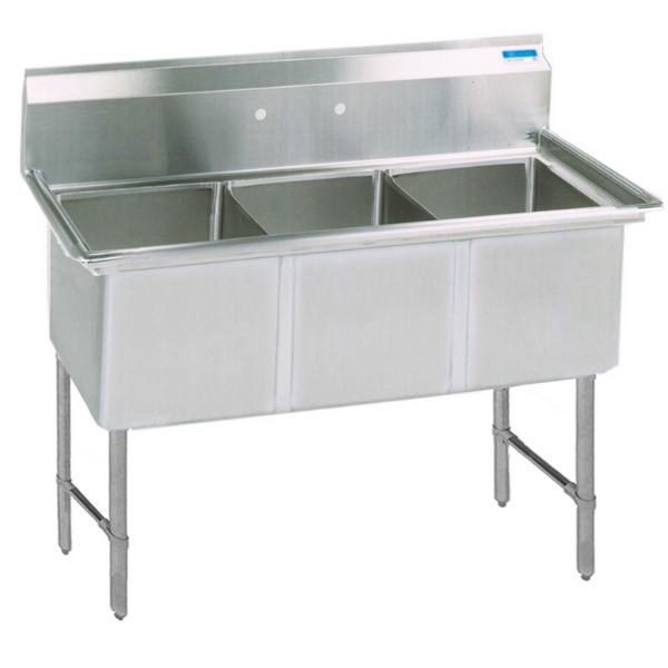 BK Resources 3 Compartment Sink 15 X 15 X 14D No Drainboards With Stainless Steel Legs & Bracing