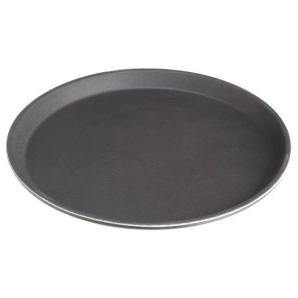Stanton Trading Non Skid Rubber Lined 14-Inch Plastic Round Economy Serving Tray, Black