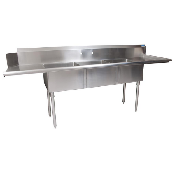 BK Resources (BKSDT-3-20-12-20RSPG) 3 Compartment Soiled Right Dishtable W/SMPR/3LWR1/2SDTS/1PRB5