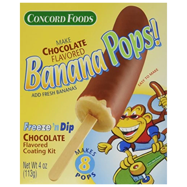 Concord Foods Banana Pops! Freeze 'n Dip Chocolate Covered Banana Coating Mix (3 Pack) 4 oz Boxes