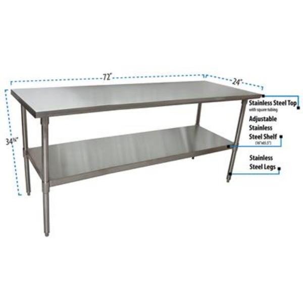 BK Resources (QVT-7224) 14 GA. T-304 72 X 24 Table Stainless Steel Base