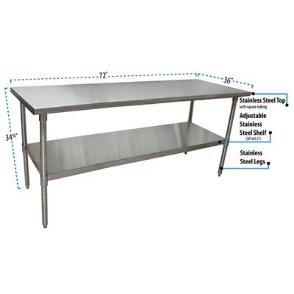 BK Resources (CVT-7236) 16 GA. T-304 72 X 36 Table Stainless Steel Base